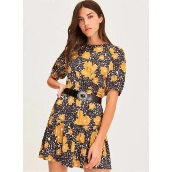 ba&sh Dresses & Skirts - BA&SH BASH bonie dress floral short sleeve fit flare curry gold sundress S 1